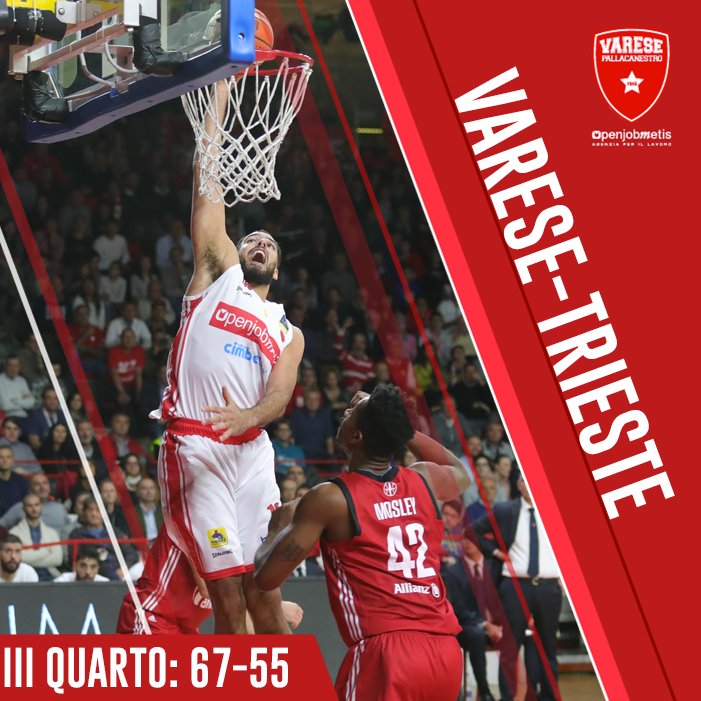 PallVarese's tweet image. Alla fine del III quarto biancorossi ancora avanti 6⃣7⃣ a 5⃣5⃣! Pronti per vivere gli ultimi 10 minuti di #VarTri? #GOVARESE