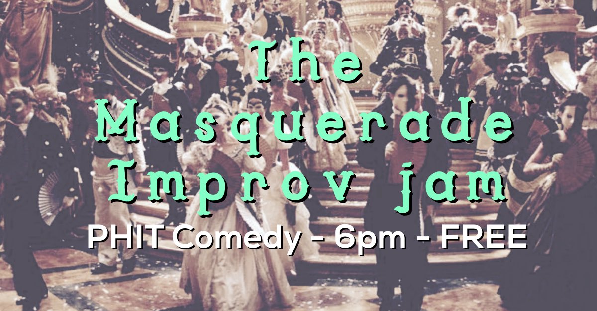 Andreaontheair's tweet photo. It’s #Halloween and that means #PHITJam is a masquerade—improv inspired by costumes! Come watch or get on up and try out improv yourself, no experience required. Free, Fun, Friendly, Open to All @phitcomedy 6pm. https://t.co/WQdVkyO859