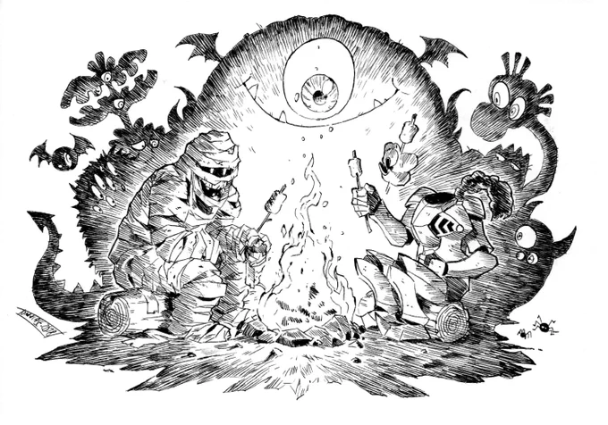 ?"Seven  Days  of  SpookInk Arts"?
?Day 5 ~ Monster Campfire ~ ?

Tool used : Ink pen #Halloween #Halloween2018 