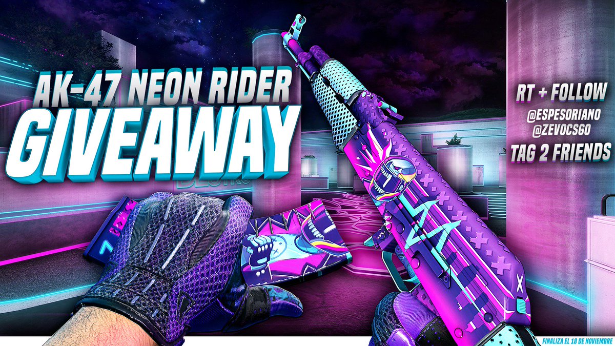 zevoCS2's tweet photo. 🔥AK-47 | Neon Rider (FT)🔥
 #SORTEO #CSGOGiveaway

🔁RT
✅Follow @EspeSoriano &amp; @zevoCSGO 
➡️TAG 2 FRiENDS https://t.co/w4GMcn09MQ