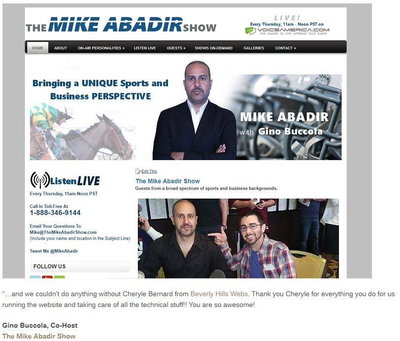 bhwebs's tweet image. #valuedclient #goodbusiness #sportsradio #horseracing #breederscup #websitedesign @ItsMeGinoB   @mikeabadir Free website quote:  beverlyhillswebs.com