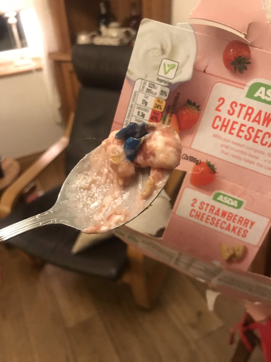 #Asda not a pleasant surprise to receive part of a plaster and a hair in my #strawberrycheesecake! I know it’s nearly Halloween but I wanted a treat not a trick! #MorleyAsda disgusting hygiene standards! 🤮