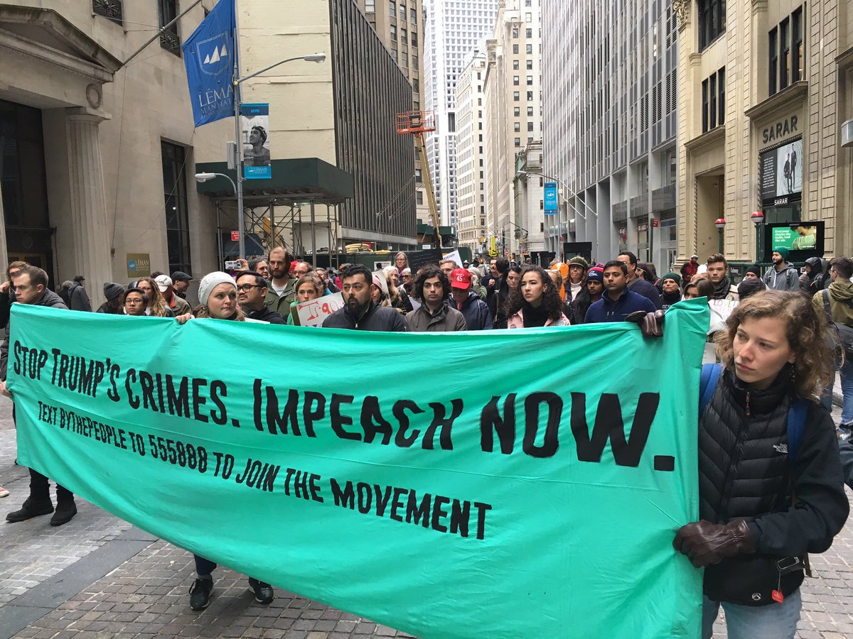 by_the_ppl's tweet photo. Heading to Wall St. #impeachmentparade https://t.co/xFkJla4ula