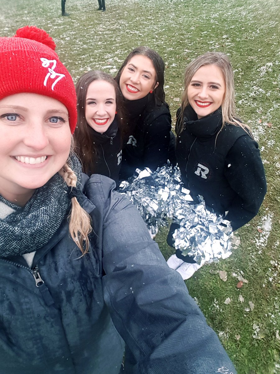 K_McIlquham's tweet photo. We can't thank these @REDBLACKSCheer girls enough! They cheered on our @RMBRun2018 runners all morning through the snow and cold! #RattleMeBones #SupportCancerResearch https://t.co/a2ZuUXiQU5