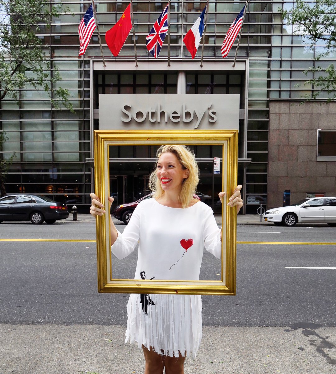 artfullyawear's tweet image. Trick or treat, @Sothebys 🎈 I’m dressed as the ultimate art trick of the year, Banksy’s Girl with a Balloon, 2006, which self destructed right after it was auctioned off at Sotheby’s on 10/6. #Banksy