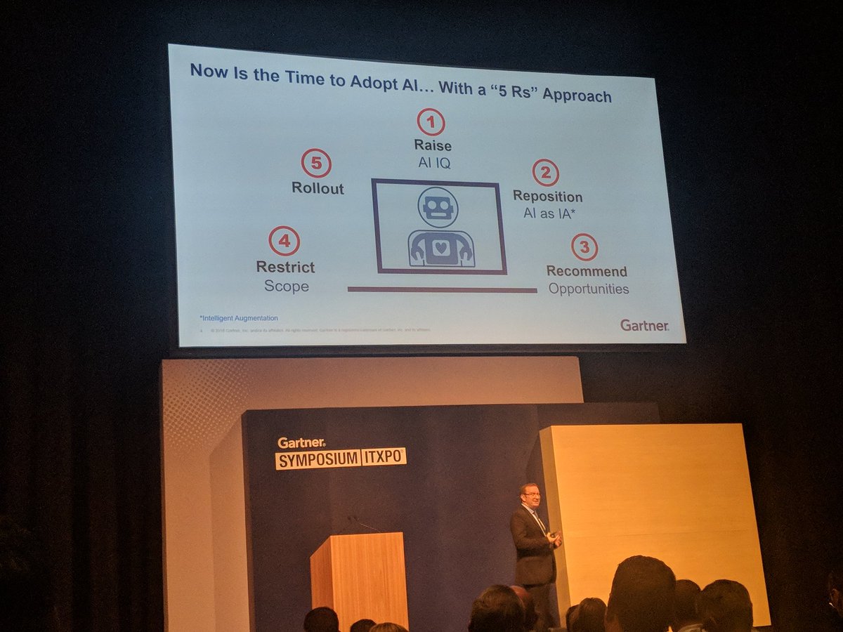 AlexGelbak's tweet photo. The time is now for government agencies to adopt A.I... with some key provisions. Build understanding. Manage expectations. Limit scope. #GartnerSYM https://t.co/0wpbBo9Ey7
