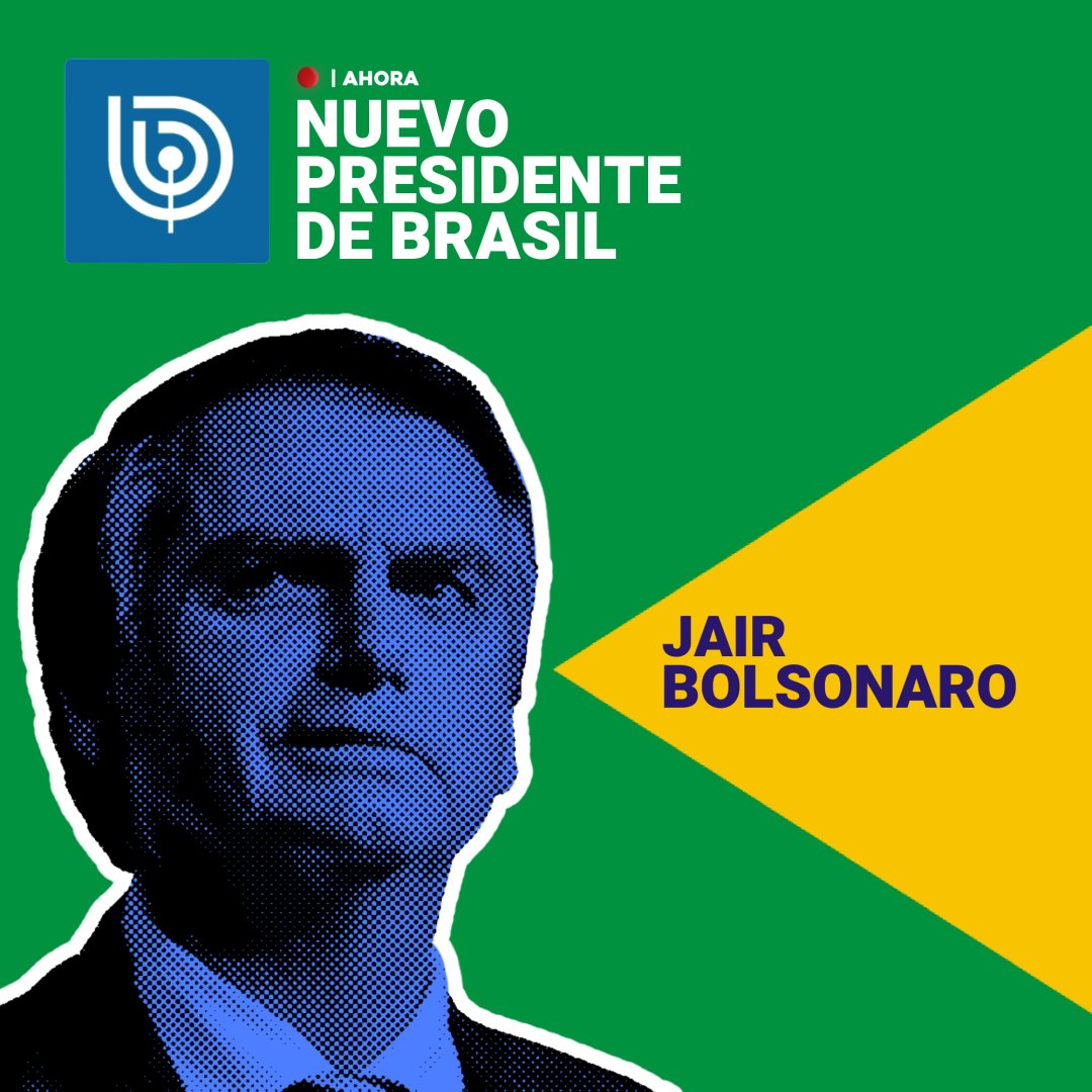 🔴 AHORA | Jair Bolsonaro es el nuevo presidente de Brasil con el 55,7 % de los votos.
