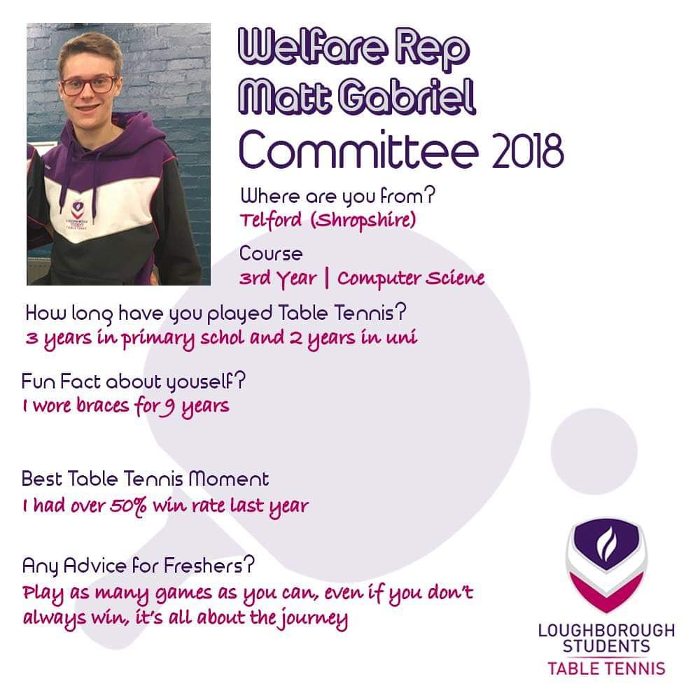 LSTableTennis's tweet photo. **Committee Announcement** 
Please can we all welcome our new welfare rep! Matt has been part of the club now for 3 years so it was just natural to have him on our committee right?? #LboroTT #LboroFamily #lboroau #LboroSport https://t.co/SFOYJXHaMz