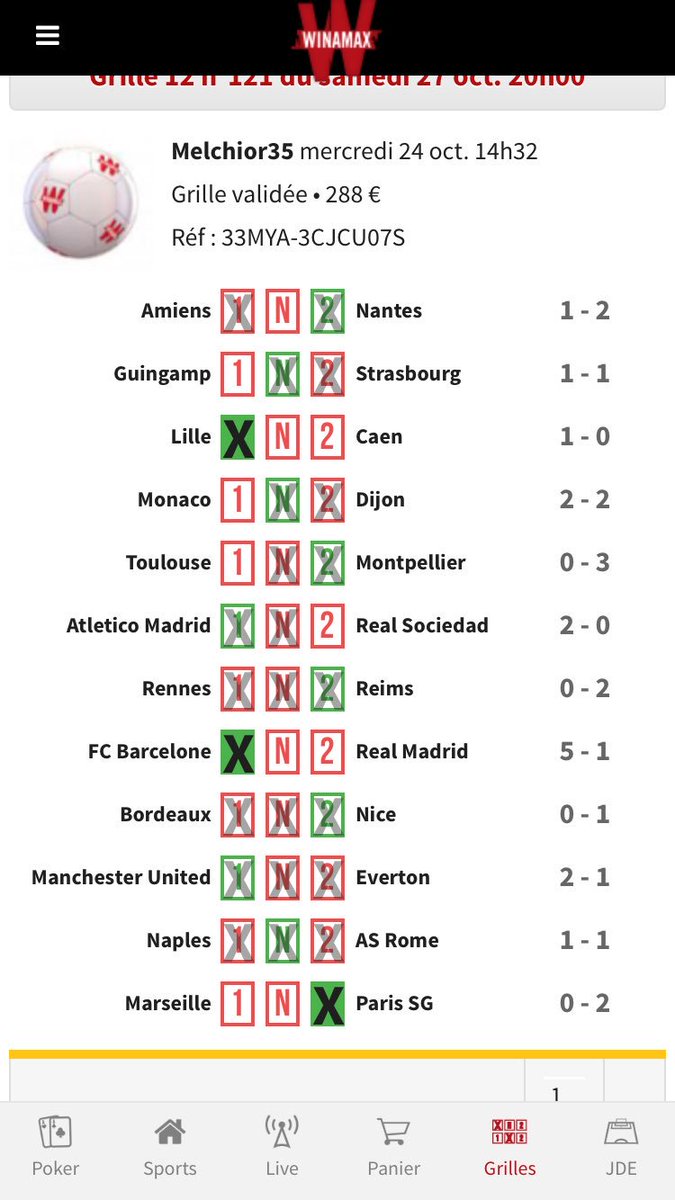 Melchior35's tweet photo. Voilà grille @winamax 100k gagnante🤑
Merci à tous🙏
On encaisse sec🤑
#Teamparieur #winamax https://t.co/kJEBYhoDbH