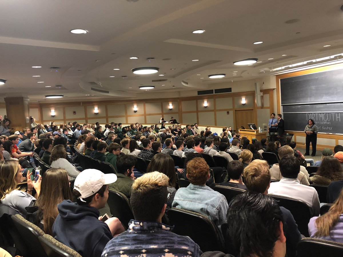 NHDems's tweet photo. Thanks to the hundreds of Dartmouth students who came out tonight to hear from @AnnMcLaneKuster and @CoryBooker!

As Sen. Booker said, “I know the power in this room. I know the power each of us have to make change.” #NHPolitics https://t.co/h8otnS8Zbc