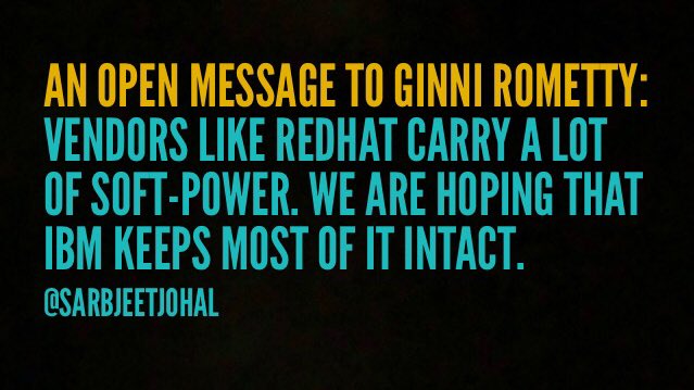 sarbjeetjohal's tweet photo. @evankirstel @APGuha @technology @CloudNativeFdn @thenewstack @rwang0 @dhinchcliffe @waynesadin @JoannMoretti @furrier @digitalcloudgal @dvellante @tcrawford @Craw @bobevansIT @nigewillson @IBM @RedHat @Microsoft @github @theCUBE @Kevin_Jackson @MylesSuer @MikeQuindazzi @cloudpundit @Rackspace @jengates @karaswisher @akwyz @stu @todddlyle @nelson_hilliard @holgermu @TriciaKicksSaaS @Hazloe3 @dez_blanchfield @JKevinParker @schmarzo @porterdeleon I believe vendors like @RedHat are ecosystem enablers. Lets hope team @GinniRometty doesn’t kill the soft power @RedHat carries!
@Scobleizer @furrier @dvellante
#SoftwareSoftPower #OpenSource #Open #EcosystemEnablers #DigitalGrease #DeveloperAppeal #TechWorldHasReligions @IBM https://t.co/SGHfTQm3Ad