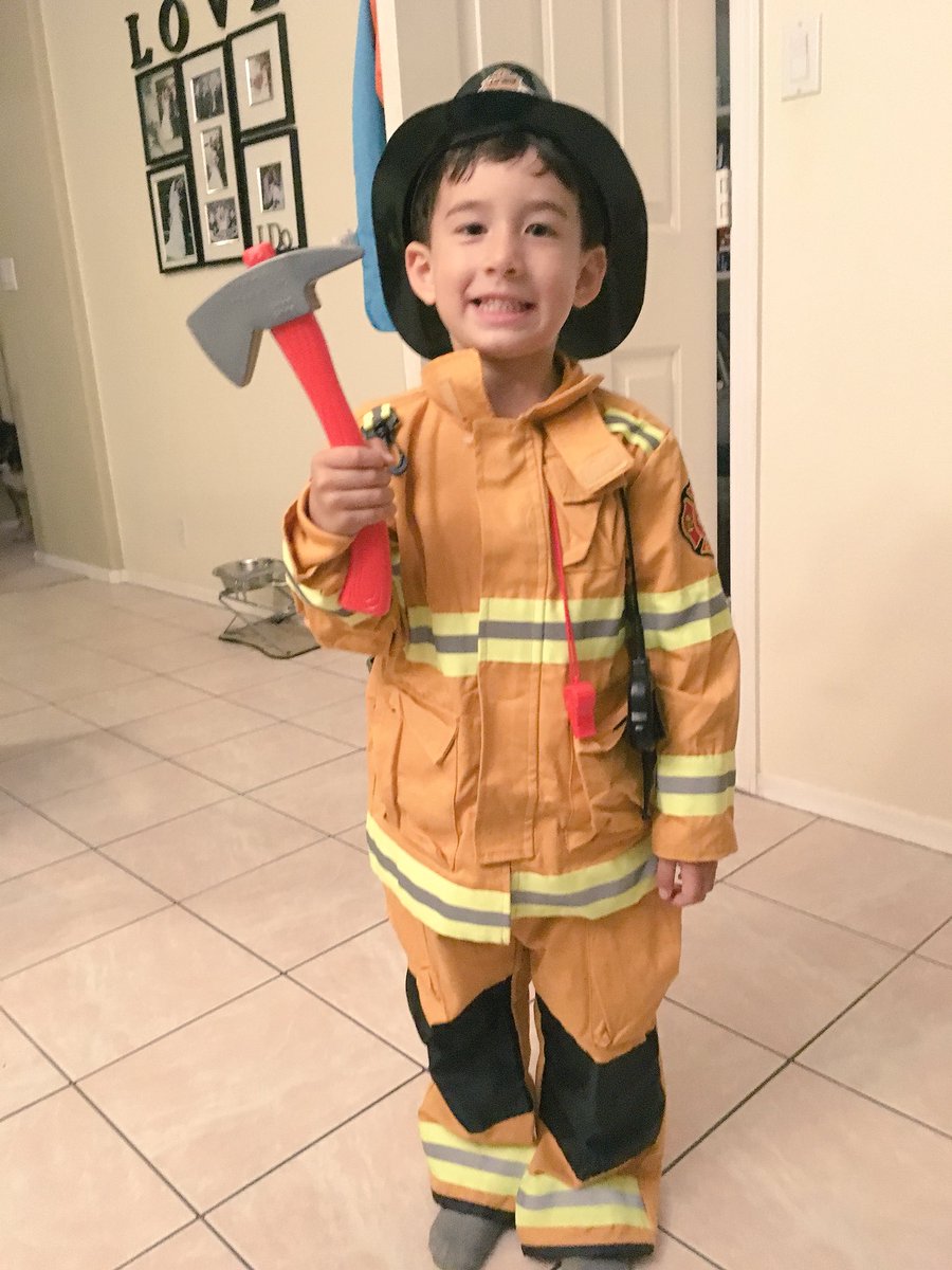 MrsVtoPAC's tweet photo. Costume number one for this year ๐. Excited about our family costume for Halloween proper ๐! #littlefirefighter #futurehero https://t.co/VgFyjaROcF