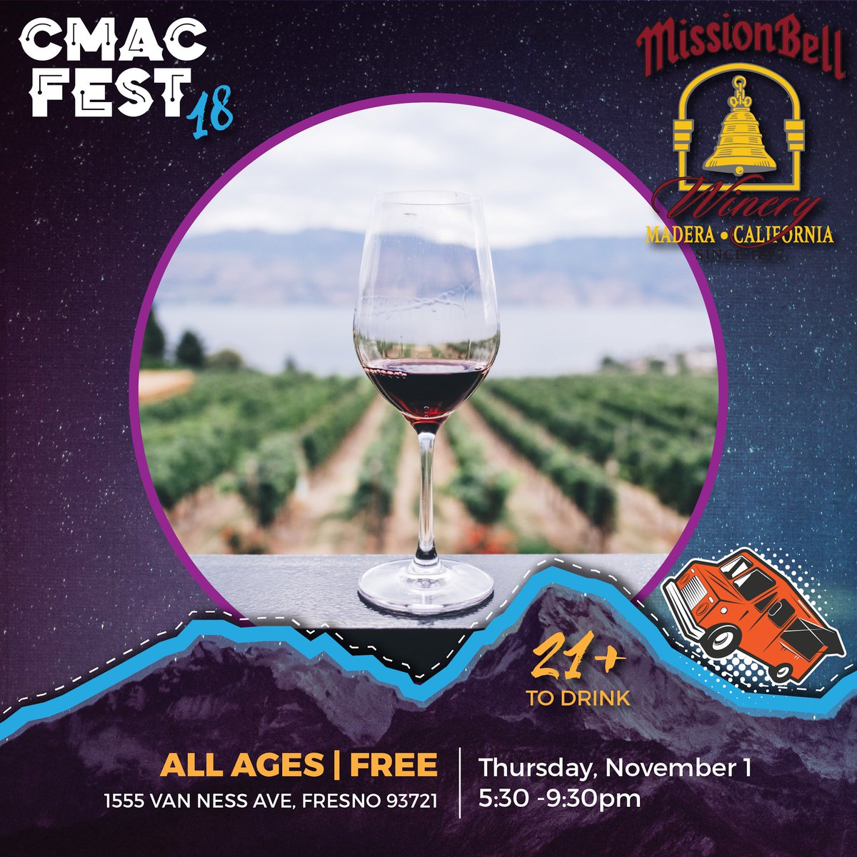 CMACTV's tweet photo. Thanks to another long time supporter of #CMACFest - Mission Bell Winery in Madera. See you Thurs, Nov 1, 5:30-9:30pm! https://t.co/ilf1z1OGCq