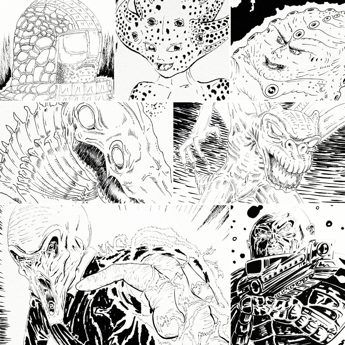 A round up of this week's Doctor Who @Inktober drawings. Only 3 more days to go!

#inktober #inktober2018 #doctorwho #drwho #doctorwhoart #doctowwhofanart #whovian #monster #alien #creature #scifi #dailyartchallenge #ink #draw #drawing #illustration #traditionalart #art #artist