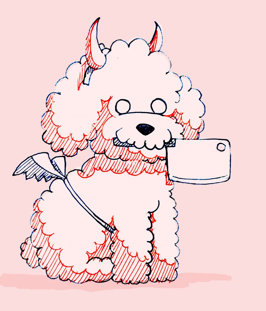 Gotrea's tweet photo. A cute/evil little doodle of a bichon! I use to have a cute little bichon called Blizzard or Blizzy. I never dressed him up for Halloween but drawing this was a lot of fun!

#dog #puppy #cute #fuzzy #bichon #fries #Halloween #deadly #devil #knife #butcher #inctober #inctober2018 https://t.co/UI01s7e9jB