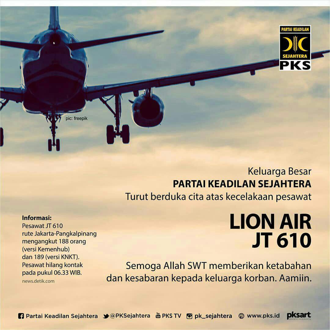 Turut berduka atas kecelakaan yang menimpa pesawat Lion Air #JT610. Semoga para korban segera ditemukan.