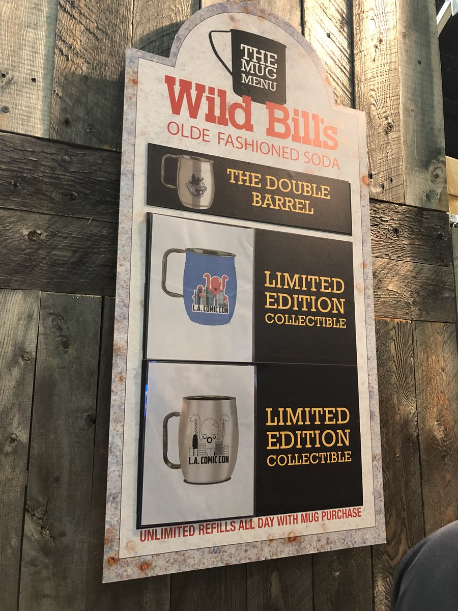 ThatsITLA's tweet image. This was a pleasant find at #LAComicCon , Wild Bill’s Old Fashioned Soda Pop Co. Purchase a mug and you get unlimited refills all day. Really loved the Buck N’ Birch Beer mixed with Vintage Vanilla Cream. #LAComicCon18 #wildbillssoda #oldfashioned #soda