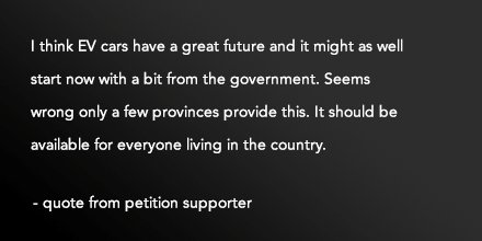 EVIncentivesCA's tweet photo. I think EV cars have a great future and it might as well start now with a bit from the government. Seems wrong only a few provinces provide this. It should be available for everyone living in the country. #signthepetition https://t.co/OMYha3IRZA #electricvehicles https://t.co/0VP2xLiQ1V