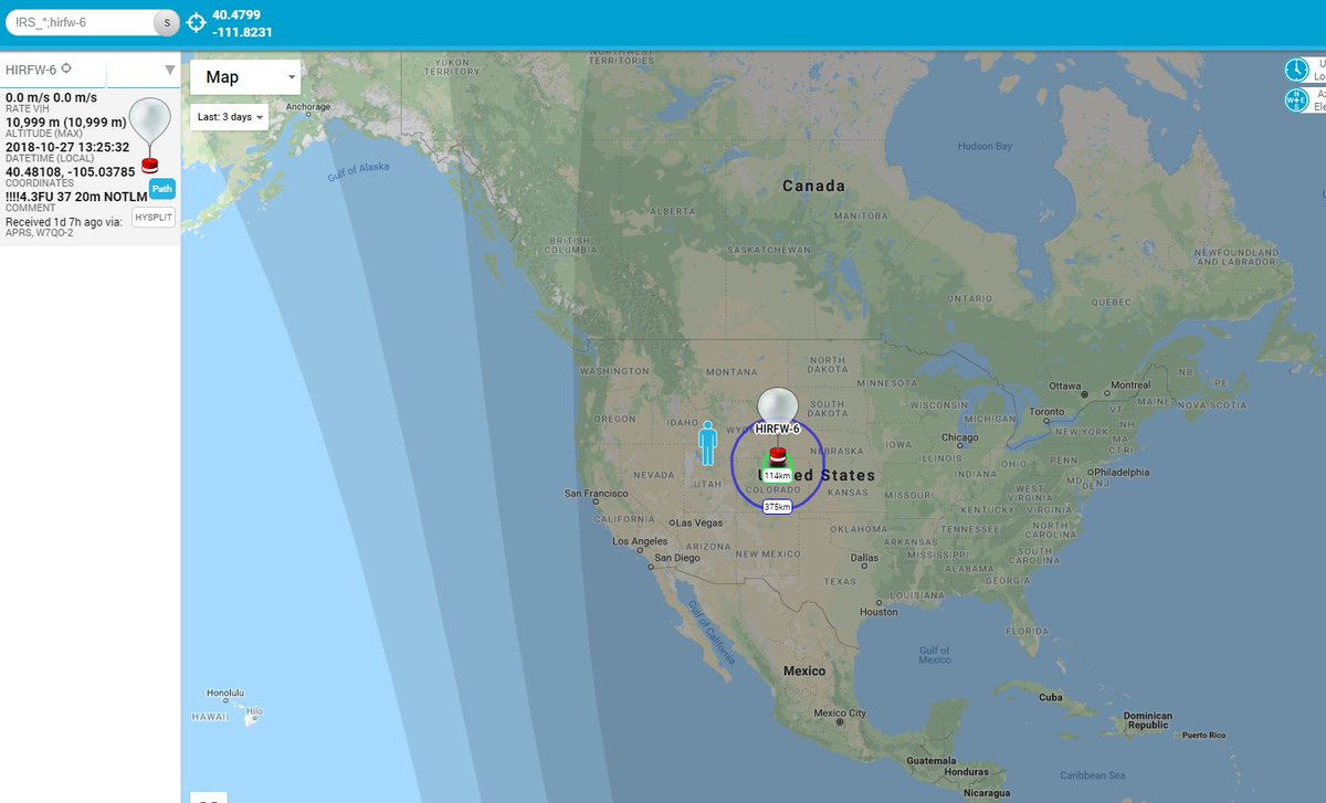 Wow, yesterday 19:20z, Long duration High Altitude balloon HIRFW-6 played Phoenix once again.  Trying to verify everything, was only a single report.  With it, we clearly hold the worlds record duration flight at 767 days! <a href="/BalloonEDU/">HABeducation</a> <a href="/aprsfi/">aprs.fi</a> #nearspace <a href="/MiniCircuits/">Mini-Circuits</a> @siliconlabw