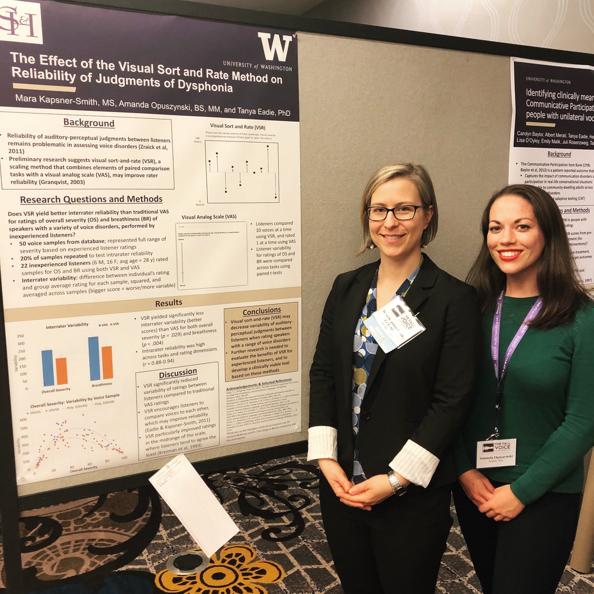 SopranoAmanda's tweet photo. All smiles for our poster at #FallVoice 2018! So grateful for my wonderful mentors in the @UW Vocal Function Lab. #slp2b #FallVoice2018 https://t.co/nnYUs1ybex