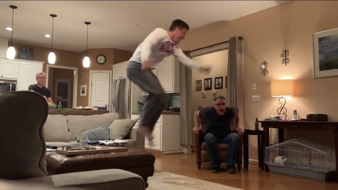 VCdirtsquad's tweet photo. Eli and his dad celebrating the Red Sox win! https://t.co/glNUmmiQkH