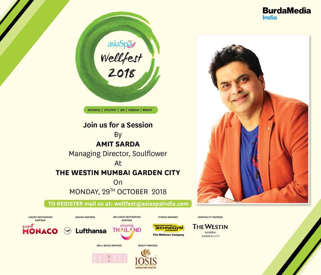 amitsarda's tweet photo. Join in to explore sense of “me” while unravelling the power of natural aroma’s
To register, email on: wellfest@asiaspaindia.com
#HealthyBreathing #Wellfest #Wellfest2018 #AsiaSpa #Wellness #Soulflower @besoulflower https://t.co/TdvU5FyAbg