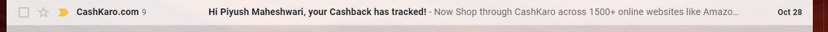 @Cashkarocom @Cashkaro_Cares happy morning when i saw that #cashkaro tracked my all Cashback.
#ExtraCashback is love frands. 
thanks alot team.