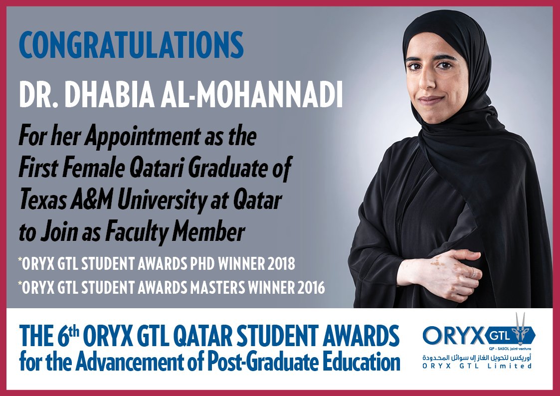 QStudentAwards's tweet photo. @oryxgtl @TAMUQ @Students_Qatar @qatarisbooming @dohanews @QF @Qatar_Edu #Qatar #Doha #EducationCity #Postgrad #Education #Graduate_studies https://t.co/JUFDnBS7Ng https://t.co/8lXAjnzL63