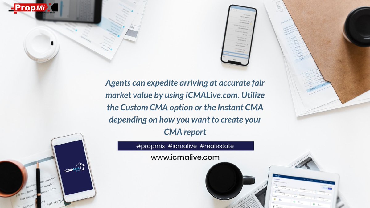 PropMixRE's tweet photo. Agents can expedite arriving at accurate fair market value by using https://t.co/ULBvbB2hWK. Utilize the Custom CMA option or the Instant CMA depending on how you want to create your CMA report #propmix  #icmalive  #realestate https://t.co/XCWfHruxTJ