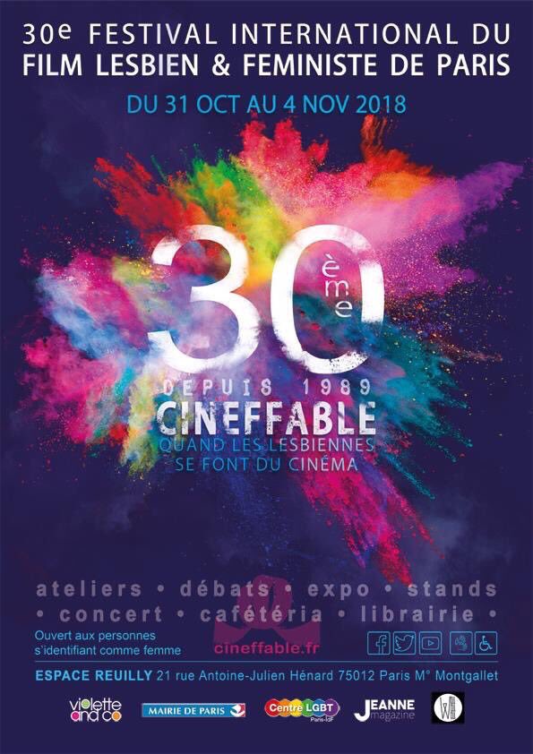 Cineffable's tweet photo. Le 30e festival international du film lesbien et féministe de Paris commence ce mercredi 31 octobre. Merci à nos partenaires : @Paris @CentreLGBTParis @Jeanne_Magazine @Univers_L @Revue_Well et la librairie Violette&amp;Co 💜
Infos : https://t.co/sDuI1wqW1X https://t.co/XCoJzXmIhN