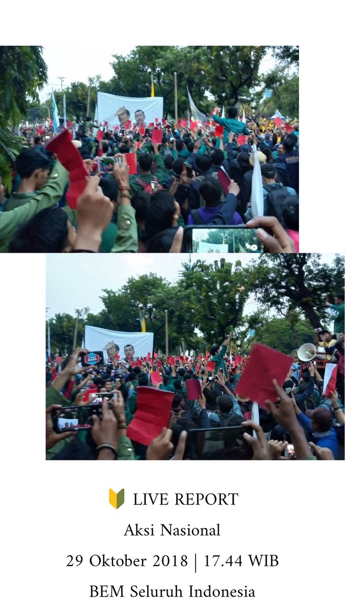 🔰 LIVE REPORT
Aksi Nasional
29 Oktober 2018 | 17.44 WIB
BEM Seluruh Indonesia

Gimmick mahasiswa dengan mengangkat kartu merah akan kepemimpinan #JokowiJKGagal

Hidup Mahasiswa!
Hidup Rakyat Indonesia!
Hidup Perempuan Indonesia!

 #JokowiJKGagal