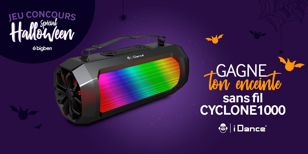 BigbenFrance's tweet photo. 🎃#concours Halloween🎃
Tentez de remporter du 26 au 30 octobre un cadeau par jour !
Gagnez aujourd'hui une enceinte CYCLONE1000 I Dance 
Pour participer : Follow @BigbenFrance + RT 
Bonne chance à tous ! 🧡🧛‍
TAS le 05/11 https://t.co/uTRTbZI5kF