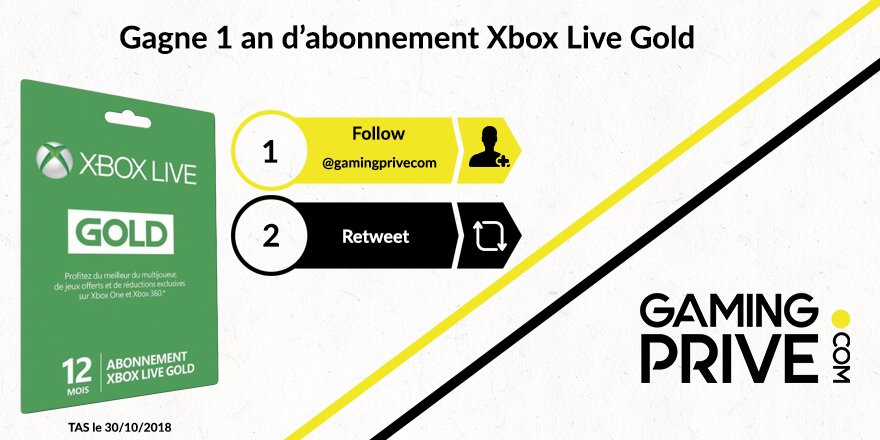 gamingprivecom's tweet photo. À l'occasion de la #XboxFanFest de ce soir, nous vous offrons la possibilité de gagner 1 an d'abonnement #XboxLiveGold. Il vous suffit de : 
1⃣ Follow @gamingprivecom 
2⃣ RT ce tweet 🔁

Bonne chance à tous ! #GAMINGPRIVE #XboxPGW #PGW2018 https://t.co/TwLXPSCxer