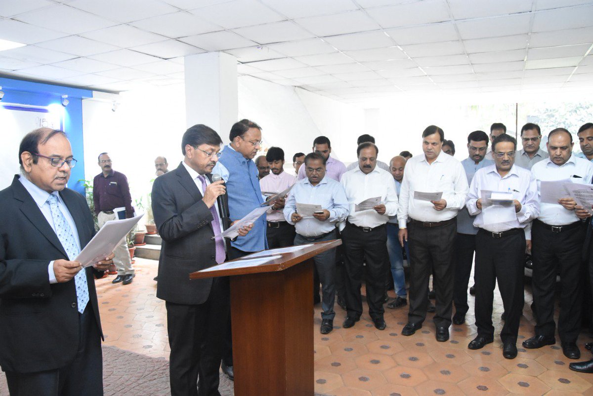 OfficialNBCC's tweet image. CMD, NBCC @DrAK_Mittal; DC, Shri. Rajendra Chaudhari; CVO, Shri. Sanjiv Swarup, along with senior officials &amp;amp; employees took the Integrity Pledge, as part of 'Vigilance Awareness Week' which commenced from today.  #vigilanceweek2018