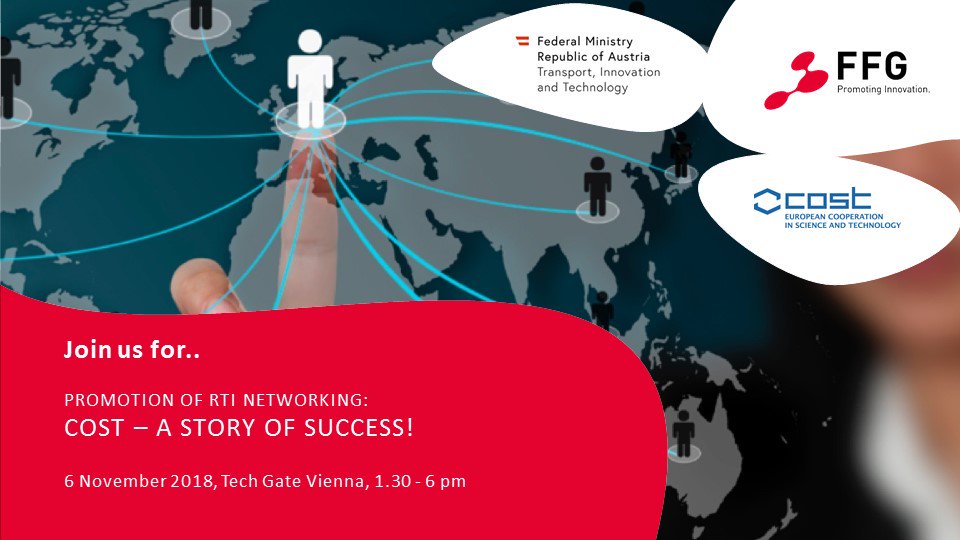 #upcoming #events #eu2018at
<a href="/COSTprogramme/">COST</a>, #BMVIT &amp; #FFG #ForschungWirkt host the National COST Awareness Day, 6. Nov 2018 in #Wien. More ℹ️ &amp; registration: ➡️ ffg.at/en/eu2018/even…