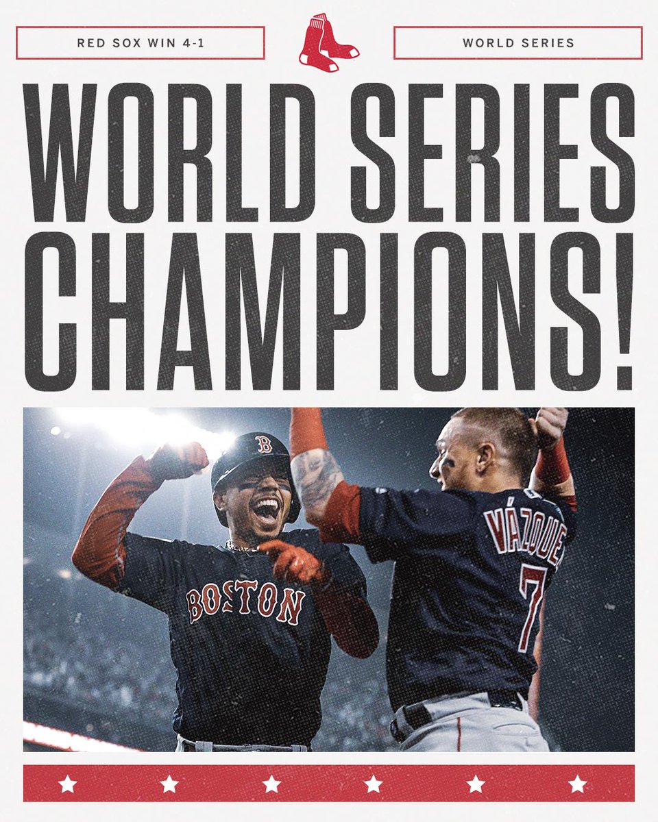 17Treboles's tweet image. Los Medias Rojas de Boston lo han conseguido en 5 partidos! 

El equipo más dominante que jamás tuvo la franquicia brinda a Boston sus novenas #WorldSeries !!! 

...y ante Los Ángeles Dodgers, que no ganan unas series mundiales desde 1988😏

WORLD CHAMPIONS #RedSox 

DAMAGE DONE