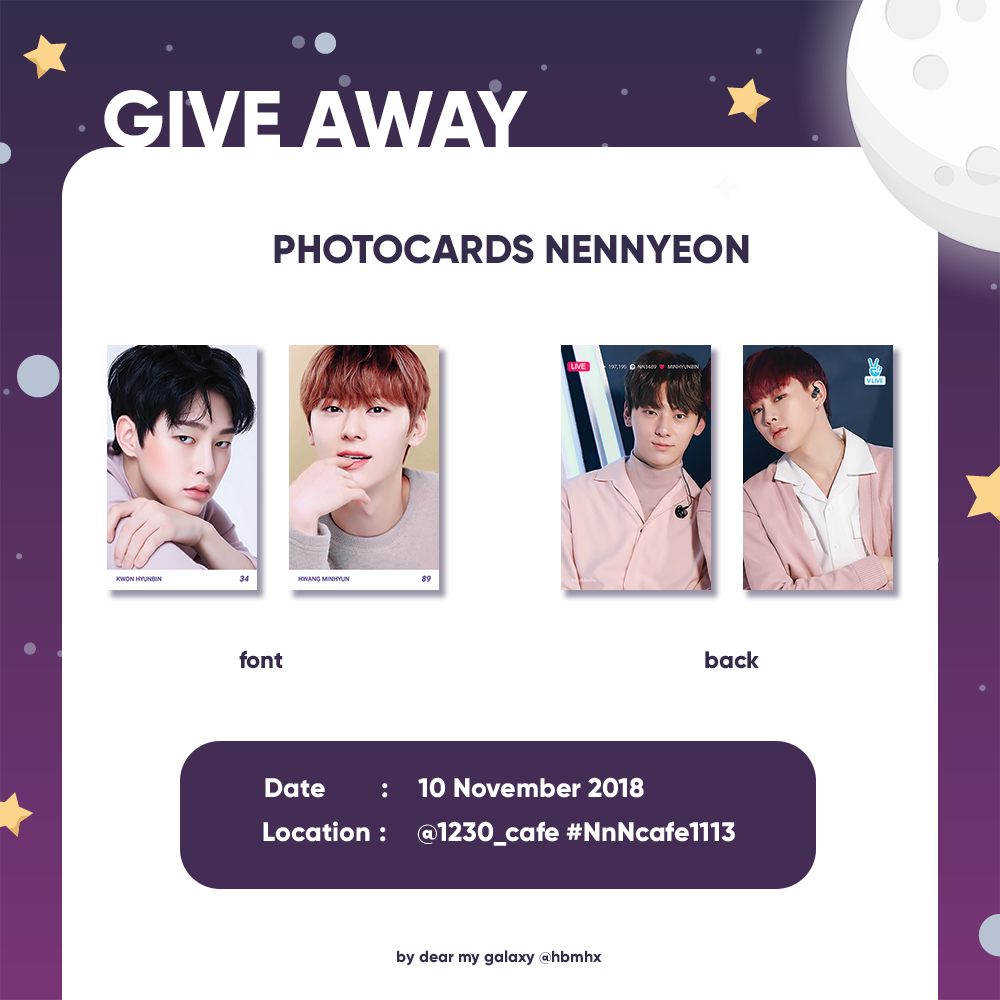 haruptx's tweet photo. 💜 GIVE AWAY by @hbmhx
✨ Photocard 100 EA
📍 Location: cafe12.30 #NnNCafe1113
📅 Date: 10 Nov. 18
 #โปรเจกต์ซ่อนแอบ1113 
#เนนนยอน #넨년 #มินฮยอนบิน #บินมิน https://t.co/Lxa2D3oyuY