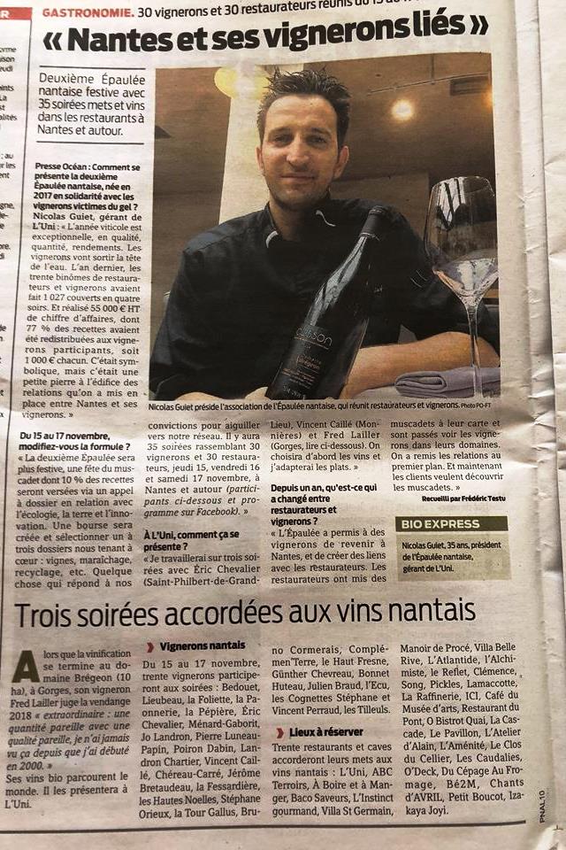 1er article hier dans <a href="/presseocean/">Presse Océan</a> 📰
C'est parti  pour l' #epauleenantaise avec les #restaurateurs et #vignerons du #vignoble nantais #Paulée #Muscadet
Et n'oubliez pas de réserver votre soirée ;-)