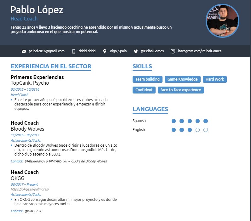 Actualmente estoy Free Agent y busco proyecto:
-Head Coach.
-Mucha experiencia.
-Ganas de mejorar y mostrar mi talento.
-Muy motivado y con ganas de encontrar un buen roster
-Experiencia reciente: okgg.es/palmares/
-Adjunto CV

Rt´s appreciated ❤️