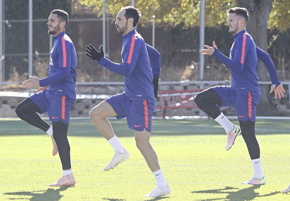 Koke, Juanfran y Saúl, en la sesión de este lunes (Foto: ATM).