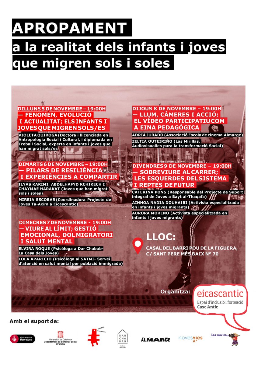 eicascantic's tweet photo. Ja tenim el cartell amb les jornades de l'Apropament a la Diversitat Cultural!
Aquest any la temàtica tracta sobre la realitat dels infants i joves que migren sols i soles
Quan? del 5 al 9 de novembre
On? Casal del Barri Pou de la Figuera (C/ Sant Pere Més Baix, nº 70) https://t.co/MLEpnIhCnz