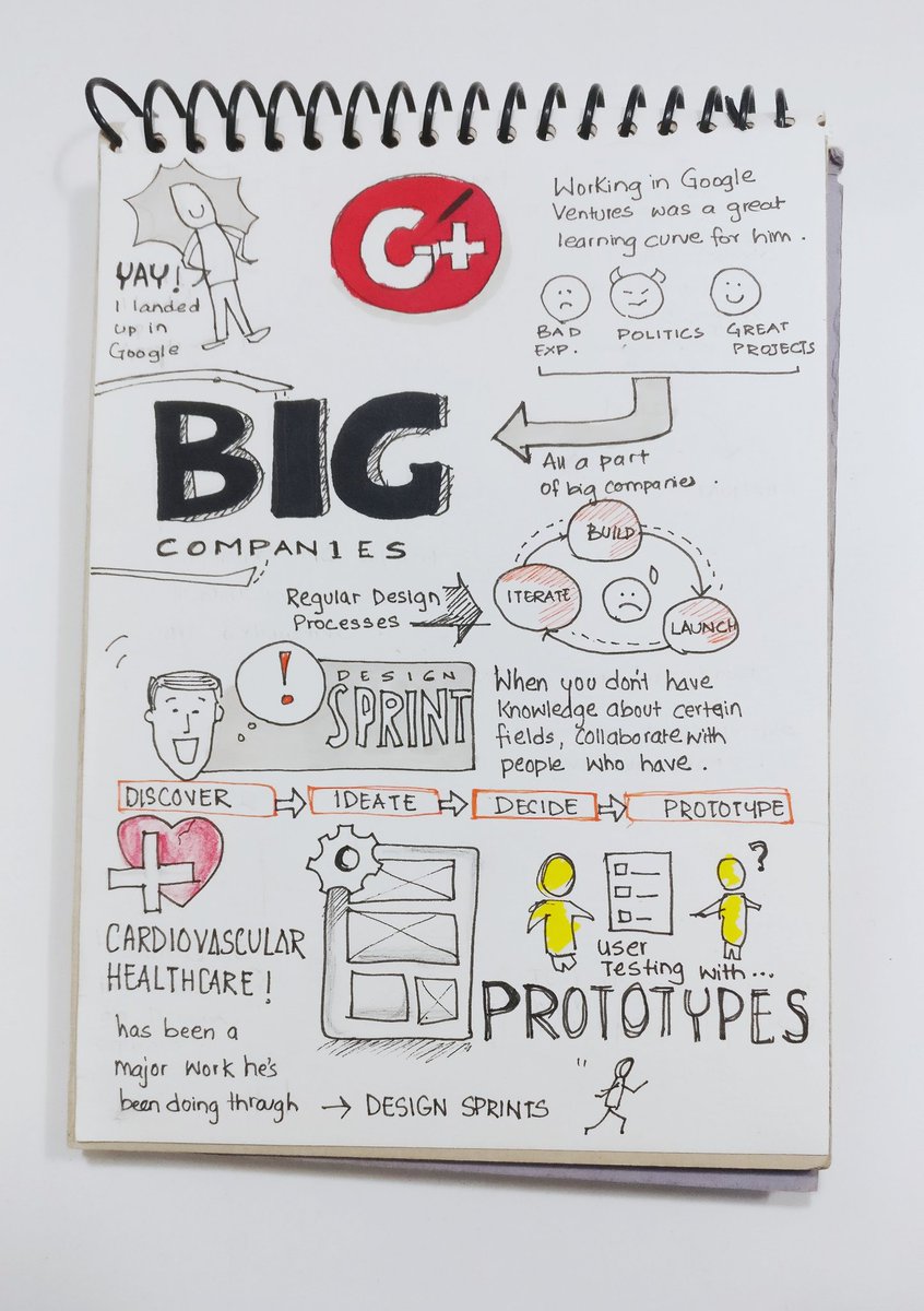 Ankeeta301's tweet image. Here is the completed version of the first sketchnoting I did during the session on @dburka 's journey from a startup to his latest Design Sprints in solving bigger problems of Healthcare. #DUp18 #designUP2018 @bencrothers #sketchnotes #danielburka @jdallcaps