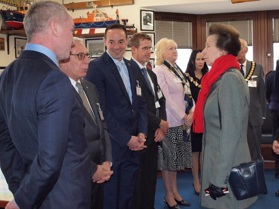 Richard W. Roberts and Simon White with our new Chairman of Ocean Saviour Michel Berthiaume meeting Her Royal Highness the Princess Royal at a visit to the National Coastwatch Institution tower at Calshot. We managed to have a wonderful talk about the project and how it works.