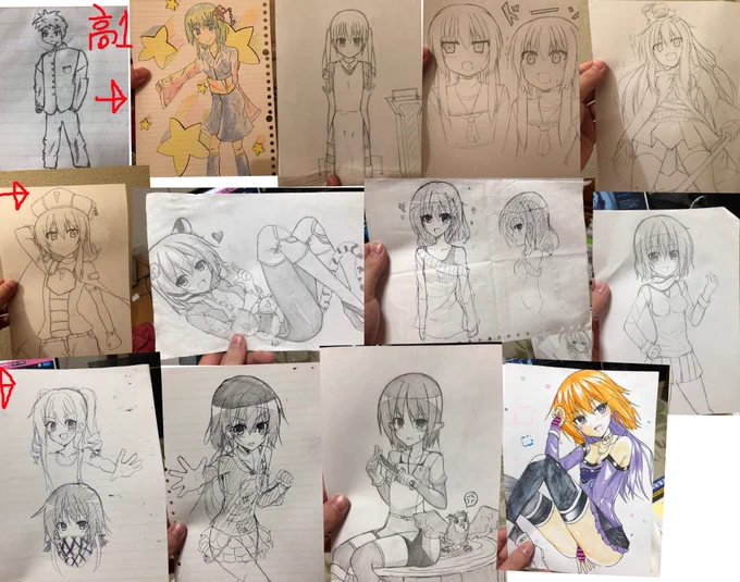 絵は描き始めたころからほぼ1枚も捨てずに残してるんだけどこうしてみると結構描いたし、思ってる以上にうまくなってるのかなって思った('・ω・`) 