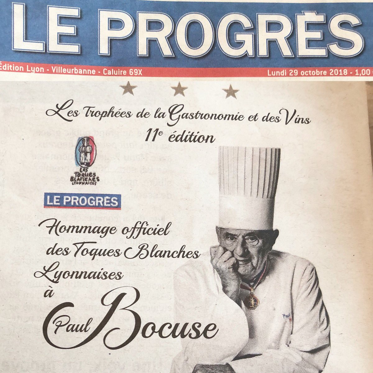 ggomez_chef's tweet photo. Journée lyonnaise pour assister aux côtés des Toques Blanches Lyonnaises à l’hommage officiel qui sera rendu ce soir à Monsieur Paul @PaulBocuse @leprogreslyon https://t.co/Lcn7ghhV8n