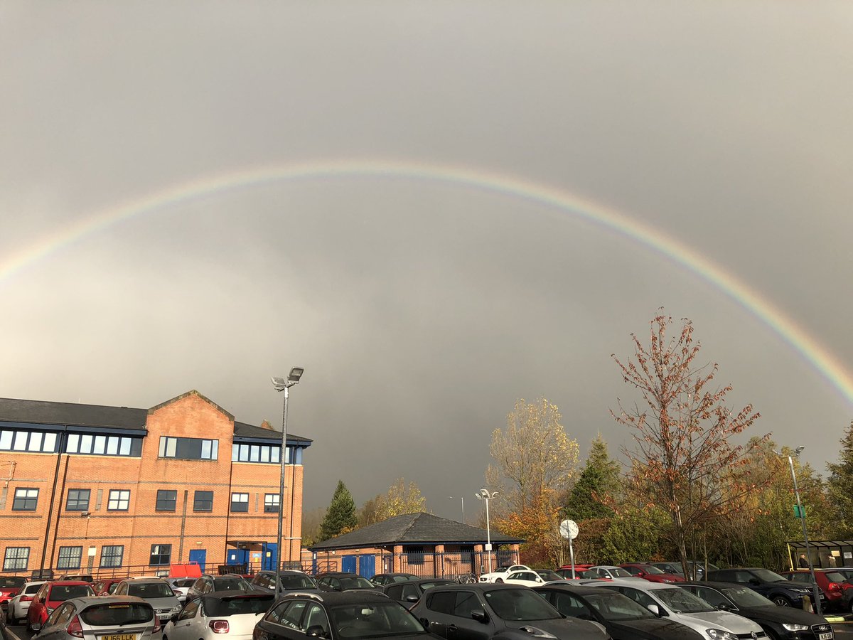 richlouellen's tweet photo. Greeted at work this morning by this beautiful rainbow 🌈 Trying my best to ignore those dingy looking cloud behind it! #goodmoringall https://t.co/dJfhqQaN65