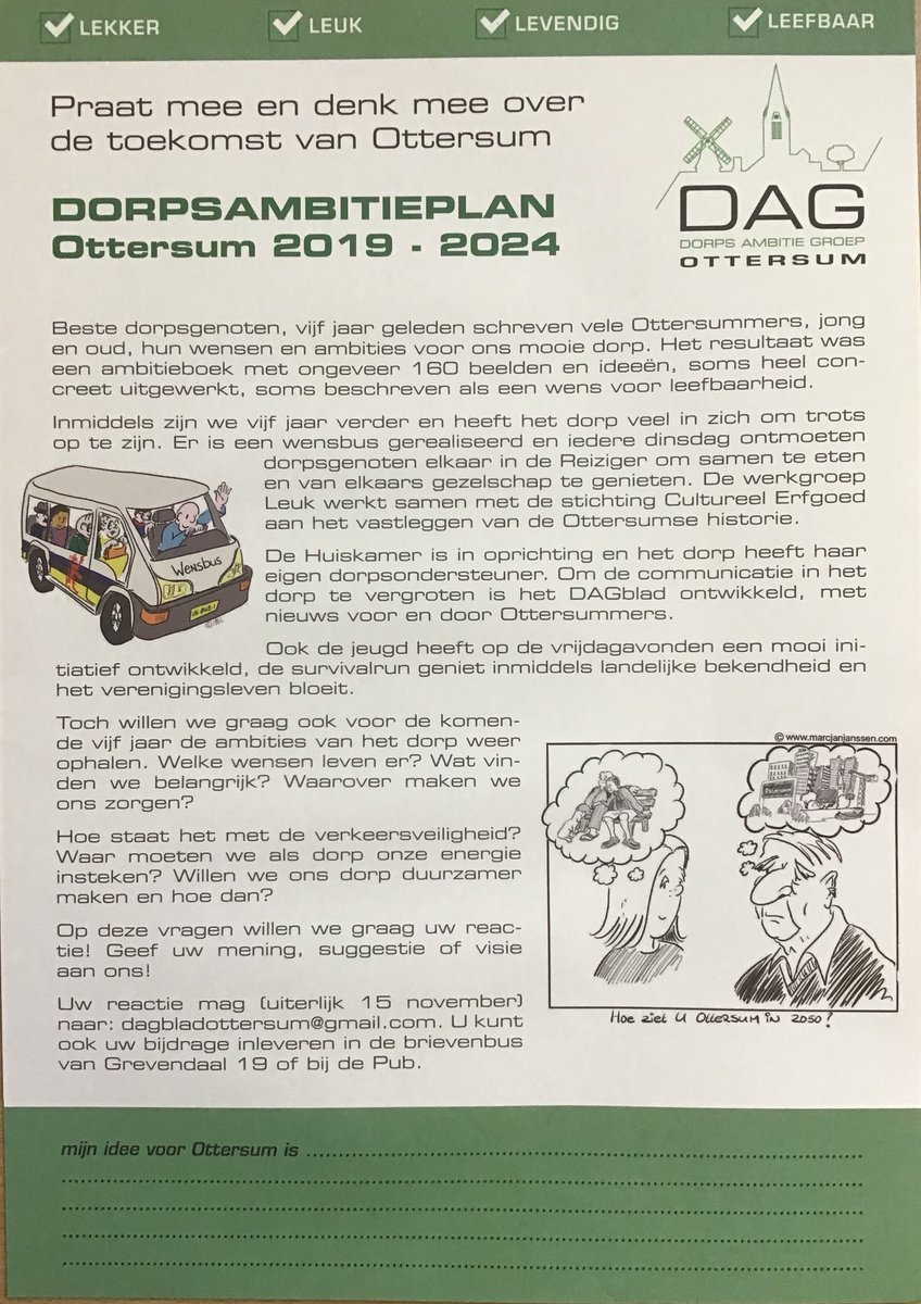 Beste dorpsgenoot, wat zijn jou wensen en ambities voor de komende jaren! Laat het ons weten voor 15 november!