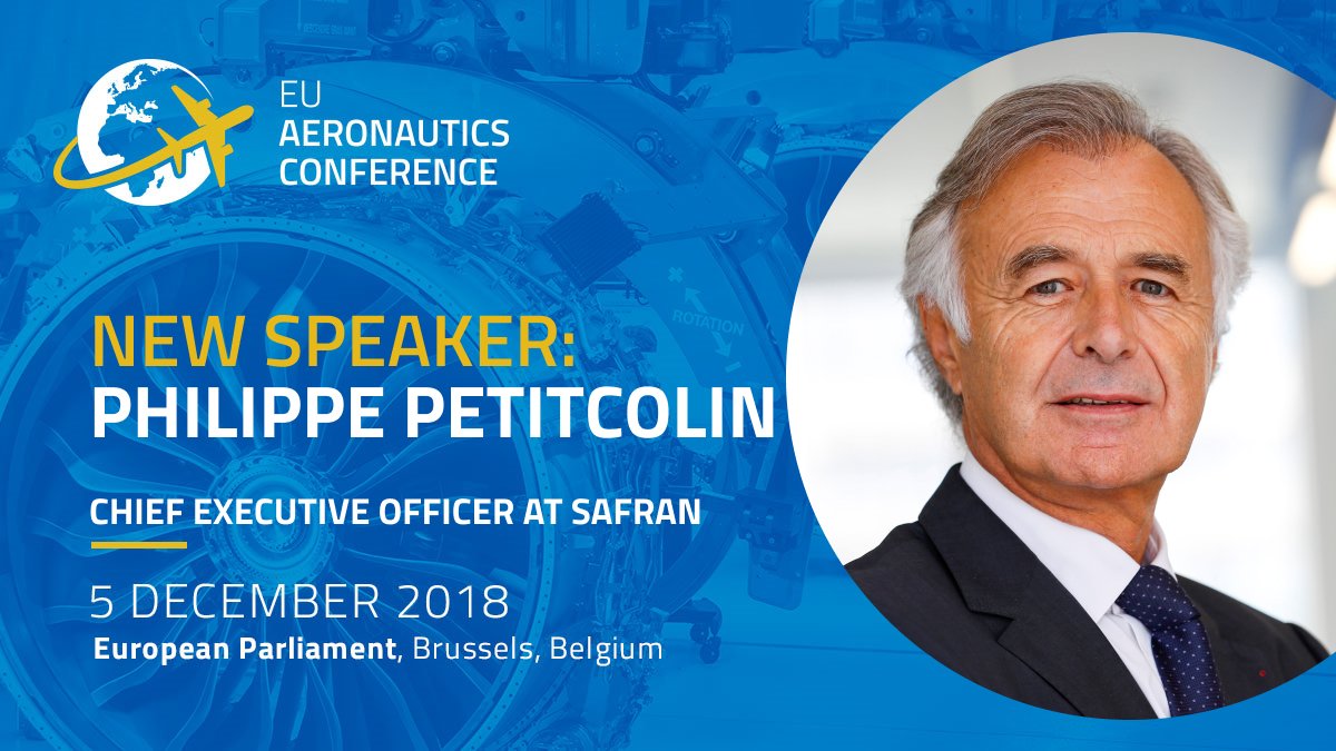 #EUAERO18 SPEAKER ANNOUNCEMENT: Philippe Petitcolin, Chief Executive Officer at <a href="/SAFRAN/">Safran</a>,  will speak at the 4th #EU Aeronautics Conference, hosted by <a href="/MHohlmeier/">Monika Hohlmeier</a> with the support of <a href="/ASDEurope/">ASD</a>, on 5 December 2018 at <a href="/Europarl_EN/">European Parliament</a>. #innovation #digitalisation #competitiveness