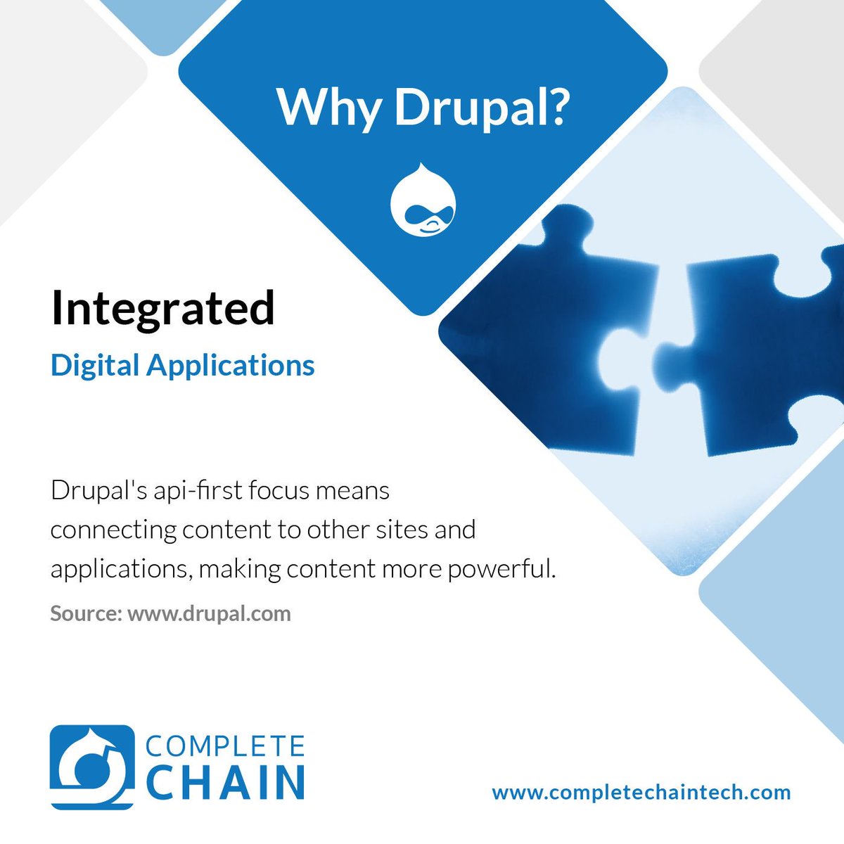 CompleteChain's tweet photo. Why Drupal?
Integrated Digital Applications

Drupal's api-first focus means connecting content to other sites and applications, making content more powerful.

#Drupal #DrupalJo #Drupal8 #WhyDrupal #Opensource #WebDevelopment #WebDesign #CompleteChain #PHP #SEO #API #Integration https://t.co/vewlWByOCK
