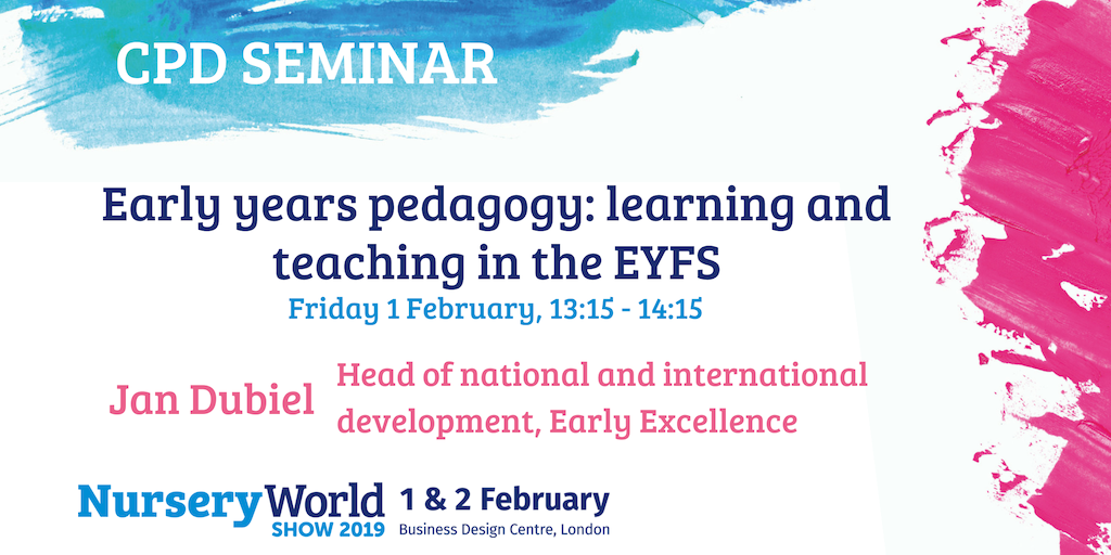 nurserywrldshow's tweet photo. .@JanDubielEEX will be looking in-depth at #earlylearning and the educator role in a curriculum in ‘Early years pedagogy: learning and teaching in the EYFS’ at the @NurseryWorld Show. Find out more here: https://t.co/lnu20NJDNB #NWShow19 https://t.co/LwMolFcvr3